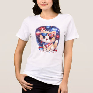 Söt Patriotisk Katt 4:e Juli Kawaii T Shirt