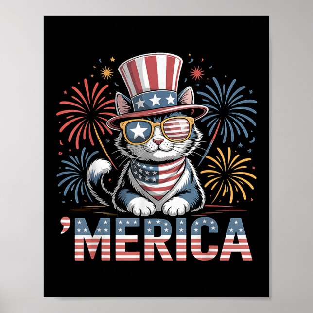Söt patriotisk katt ‘merica 4:e juli minnesdag Da Poster (Framsidan)