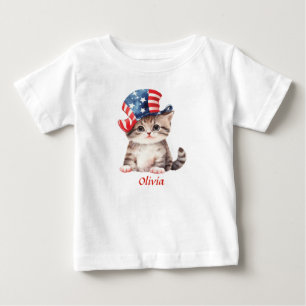 Söt patriotisk kattunge 4 juli tjej t shirt