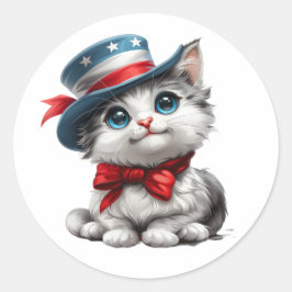 Söt patriotisk kattunge katt dekal 4 juli sigill runt klistermärke