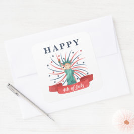 Söt patriotisk röd vit och blå 4:e juli fyrkantigt klistermärke