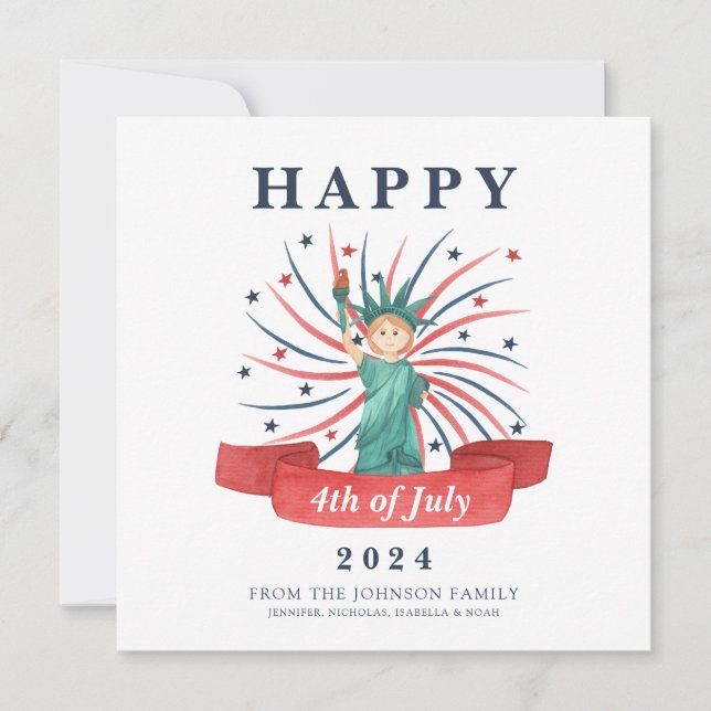 Söt patriotisk röd vit och blå 4:e juli julkort (Framsida)