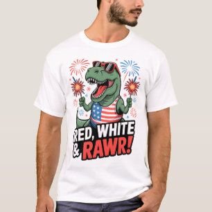 Söt patriotisk T-Rex 4:e juli röd vit & blå T Shirt