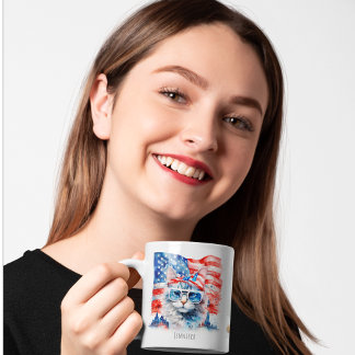 Söt patriotisk USA Amerika Foto 4 juli Katt Kaffemugg