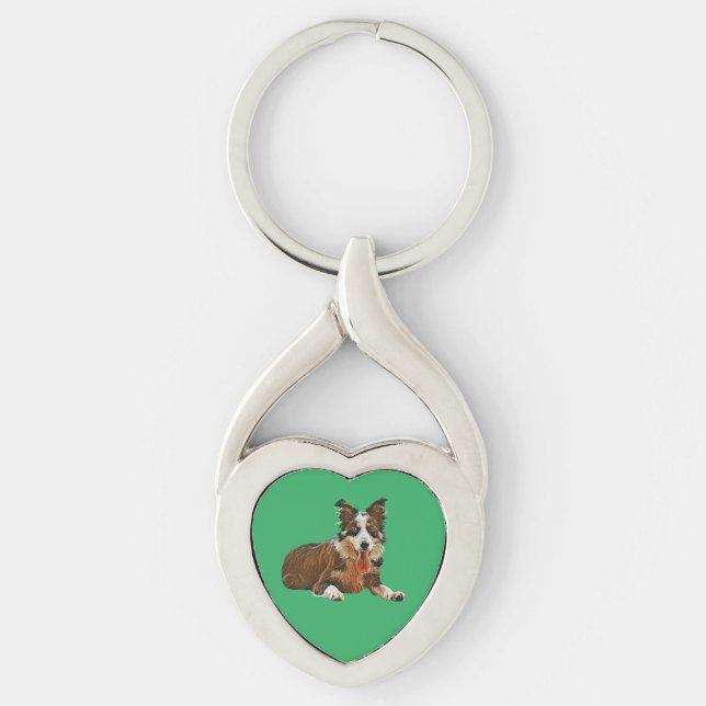 Söt Pavisserligen Gräns Collie Heart Nyckelring (Framsidan)