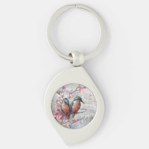 Söt Payed Kingfish and Flowers Keychain Swirl Silverfärgad Nyckelring