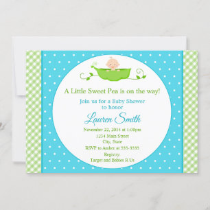 Söt Pea Baby Shower-inbjudan Blue Boy Baby Inbjudningar