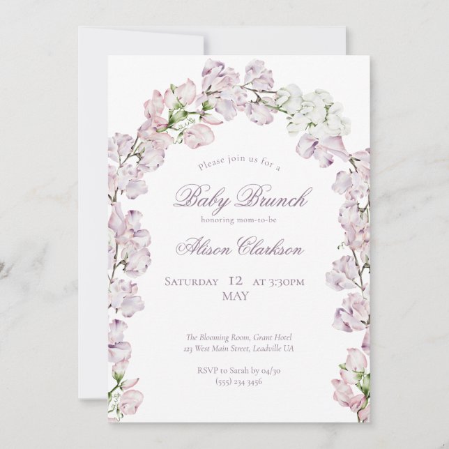 Söt Pea-blommarch Baby brunch elegant lavender Inbjudningar (Framsida)