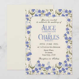 Söt Pea Blommigt Blue- och Cream-inbjudan Inbjudningar