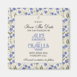 Söt Pea Blommigt Blue och Cream Magnet
