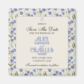 Söt Pea Blommigt Blue och Cream Magnet