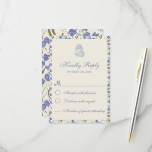 Söt Pea Blommigt Blue och Cream OSA Kort