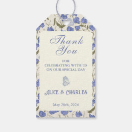 Söt Pea Blommigt Blue och Cream Tack Bröllop Presentetikett