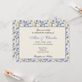 Söt Pea Blommigt Blue och Cream Wedding bjudande Inbjudningar