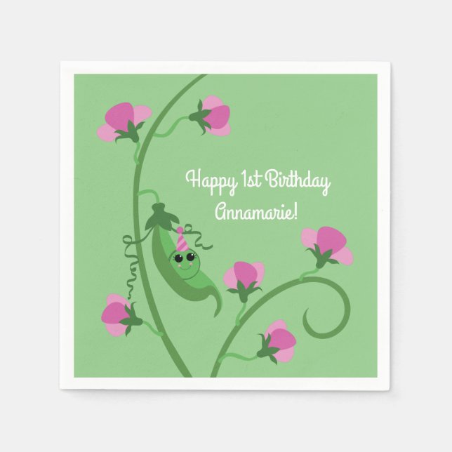Söt Pea Cute 1:a födelsedag Party Pappersservett (Framsidan)