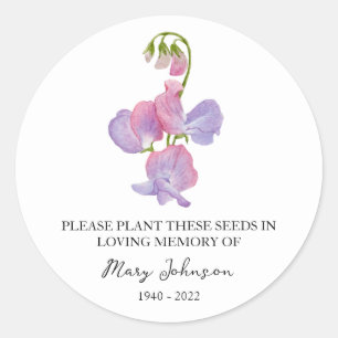 Söt Pea Memorial Funeral Seed Packet Runt Klistermärke