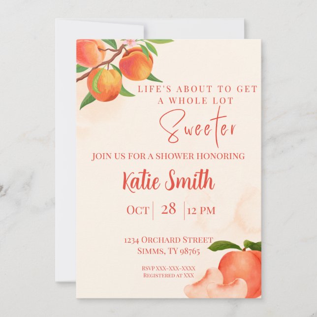 Söt Peach Baby Shower Inbjudan – Lekfull Peach (Framsida)