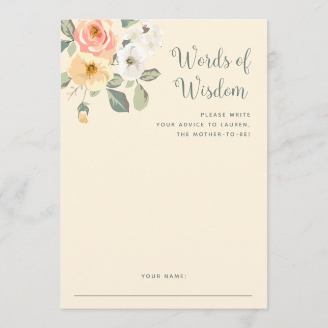 Söt Peach Blommigt | Adapter för babyvisningsprogr Rådkort (Framsida)