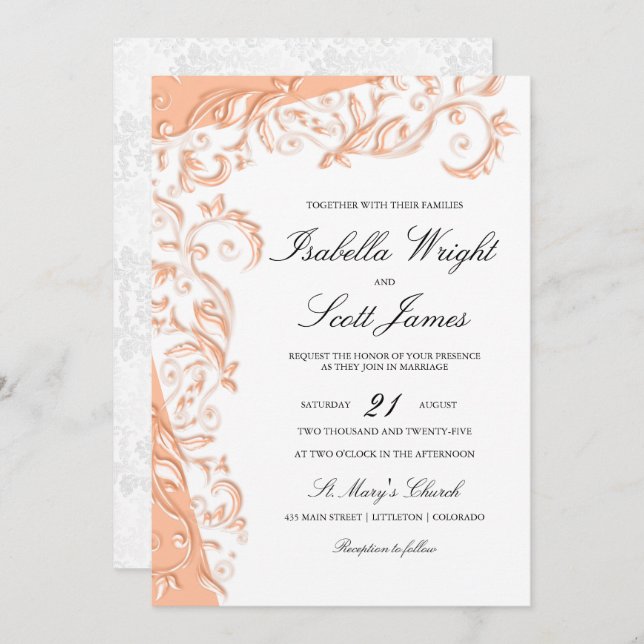Söt Peach Blommigt Design Inbjudningar (Fram/baksida)