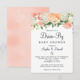 Söt Peach Blommigt Drive by Baby Shower Inbjudan