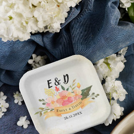 Söt Peach Blommigt Elegant Monogram Bröllopsfest