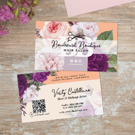 Söt Peach Blommigt Hair Salon Stylist QR-kod Visitkort