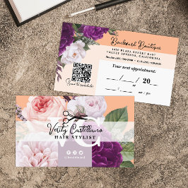 Söt Peach Blommigt Hair Stylist Möte QR Visitkort