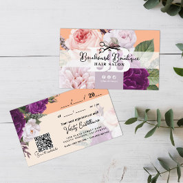 Söt Peach Blommigt Hair Stylist Möte QR Visitkort