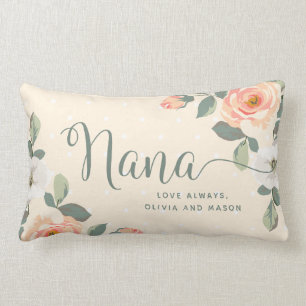 Söt Peach Blommigt Nana Lumbarkudde