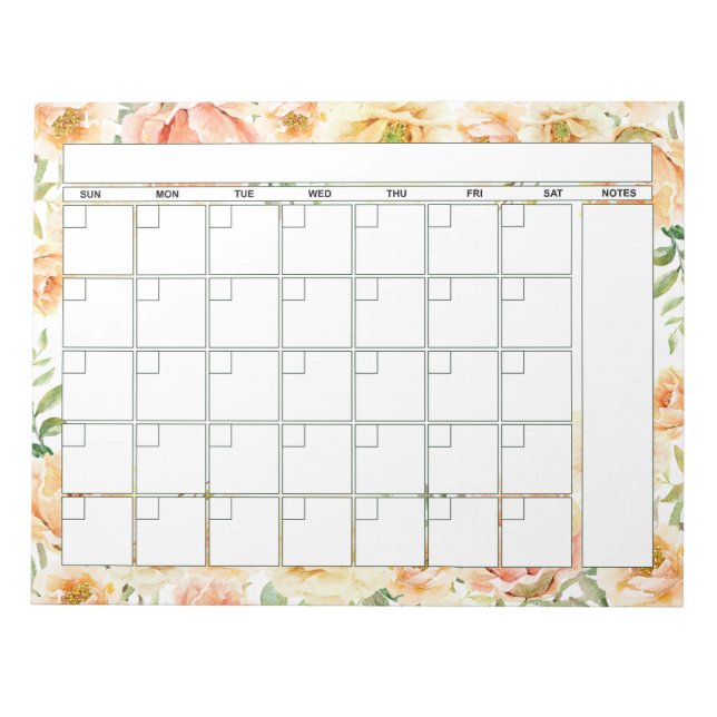 Söt Peach Blommigt Planner Calendar Anteckningsblock (Framsida)