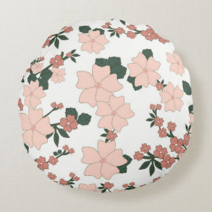 Söt Peach Blommigt Rund Kudde