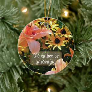 Söt Peach Daylilies och Emerson Quote Julgransprydnad Keramik