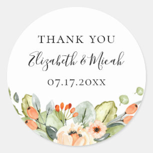 Söt Peach Garden Blommigt Wedding Favor Runt Klistermärke
