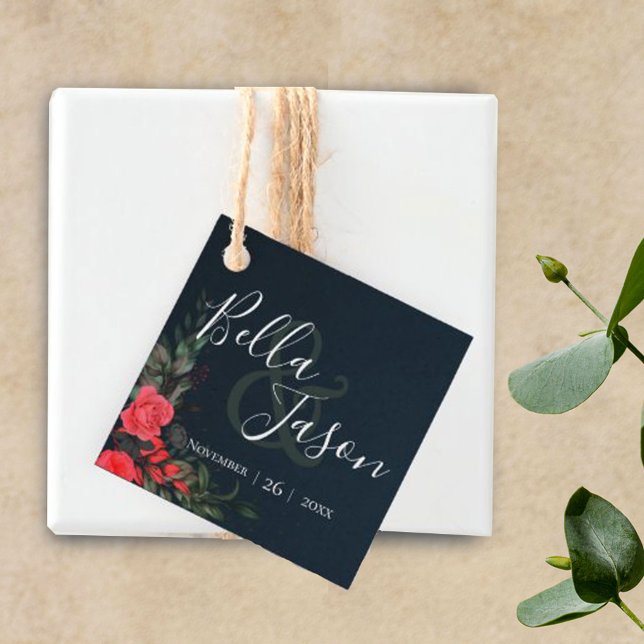 Söt Peach Grått Blommigt-skript Typografi Bröllop Gåvor Etiketter (Skapare uppladdad)