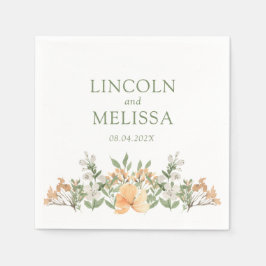 Söt Peach och White Blommigt Bröllop Pappersservett