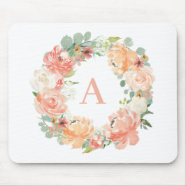 Söt Peach Peonies Eucalyptus Utandning Monogram Musmatta