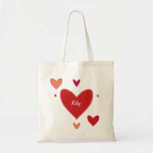 Söt Peach & Red Large Heart Valentine Day Tygkasse