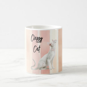 Söt Peach Rosa Cream Rand Cat Kaffemugg
