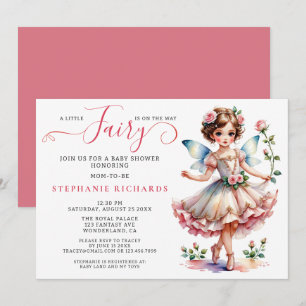 Söt Peach Rosa Flower Fairy Baby Shower Blommigt Inbjudningar