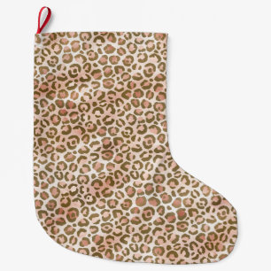 Söt Peach Rosa Leopard Skriv ut Stor Julstrumpa