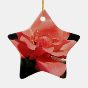 Söt Peach Rosa ros blommigt Julgransprydnad Keramik