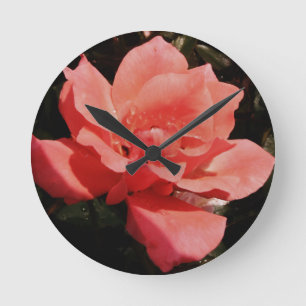 Söt Peach Rosa ros blommigt Rund Klocka