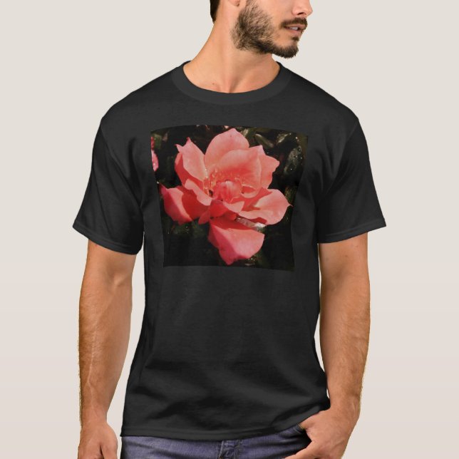 Söt Peach Rosa ros blommigt T Shirt (Framsida)
