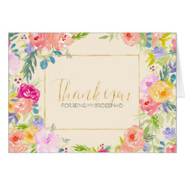 Söt Peach Rosa Watercolor Blommigt bridesmaid Hälsningskort
