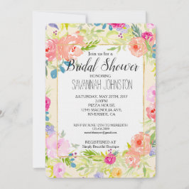 Söt Peach Rosa Watercolor Blommigt Möhippa Inbjudningar
