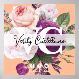 Söt Peach Vintage Blommigt Personligt Affärskort Poster