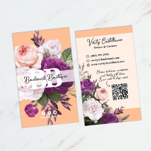 Söt Peach Vintage Ro Blommigt Boutique QR-kod Visitkort