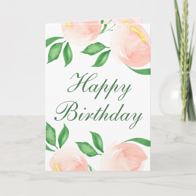 Söt Peach  Watercolor Blommigt Birday Card Inbjudan (Framsida)