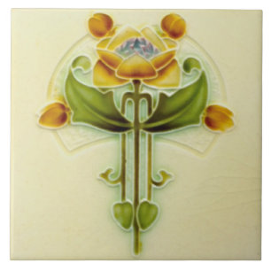Söt Peachy Repro Antique Art nouveau Blommigt Kakelplatta