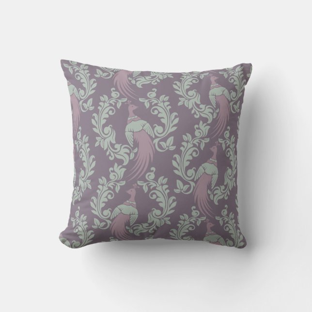 Söt Peacock Damask Pattern Kudde (Framsida)